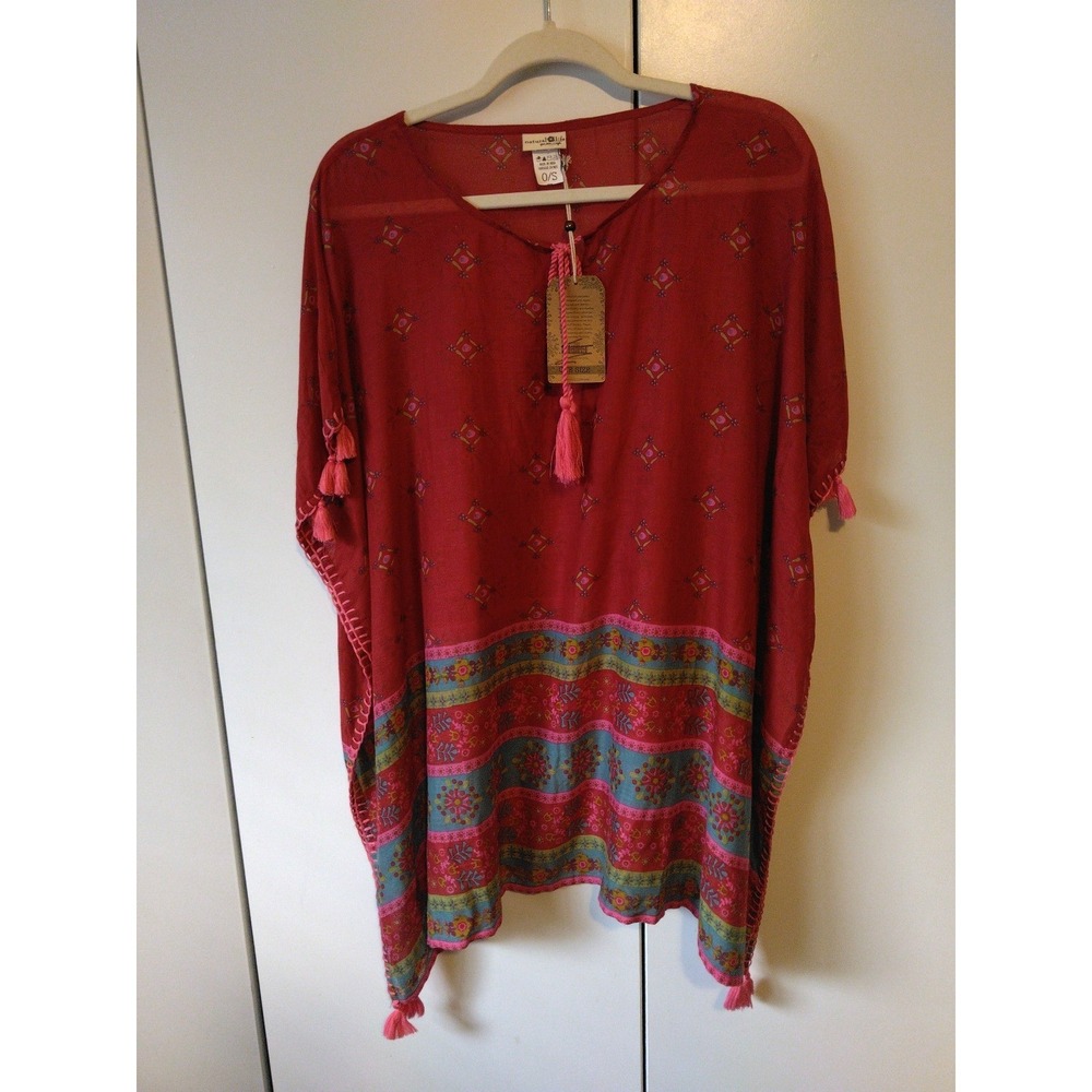 Natural Life Fringed Boho Poncho Tunic One Size Fits M to XL Resort TasseL Sheer